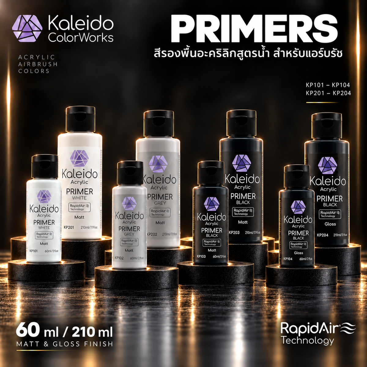 Kaleido ColorWorks สีรองพื้นอะคริลิกสูตรน้ำ Primer 60ml / 210ml (8 แบบ) Kaleido ColorWorks