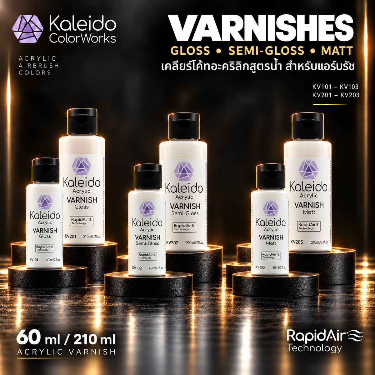 Kaleido ColorWorks น้ำยาเคลือบใสสูตรน้ำ Varnish 60ml และ 210ml (6 แบบ) Kaleido ColorWorks