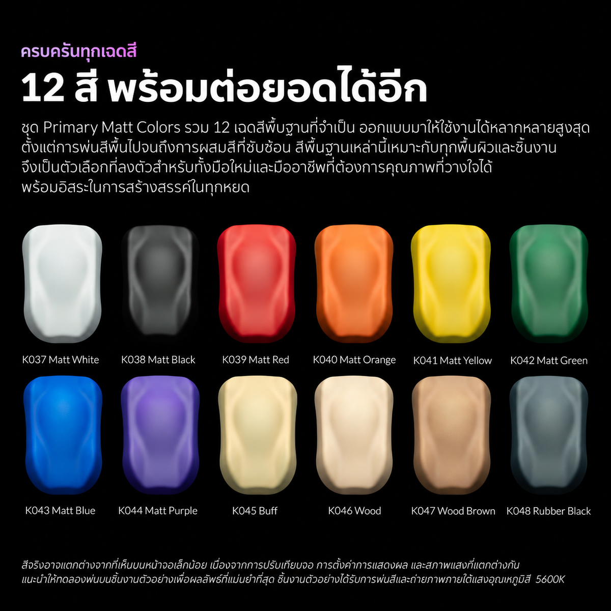 Kaleido ColorWorks ชุดสีอะคริลิกสูตรน้ำ 12 สี (ฟรี Thinner + Cleaner) Primary Matt Colors Set Kaleido ColorWorks