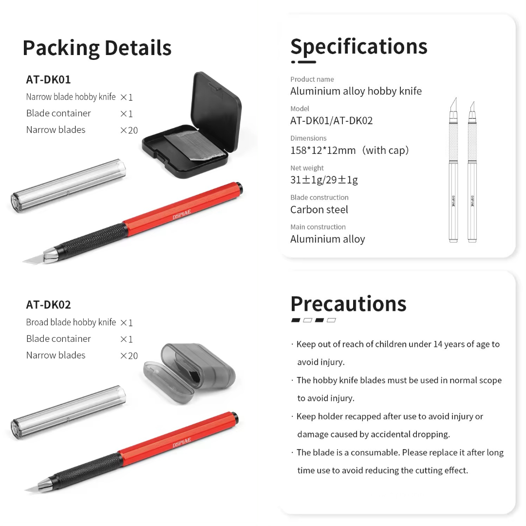 Aluminium Alloy Hobby Knife By DSPIAE มีดอาร์ทไนฟ์ ด้ามอลูมิเนียม พร้อมใบมีด รุ่น AT-DK Dspiae
