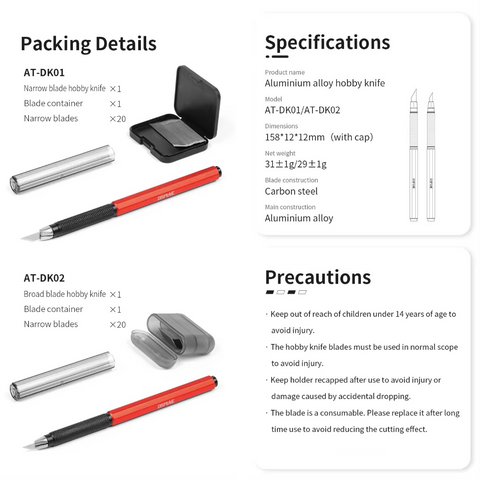 Aluminium Alloy Hobby Knife By DSPIAE มีดอาร์ทไนฟ์ ด้ามอลูมิเนียม พร้อมใบมีด รุ่น AT-DK Dspiae