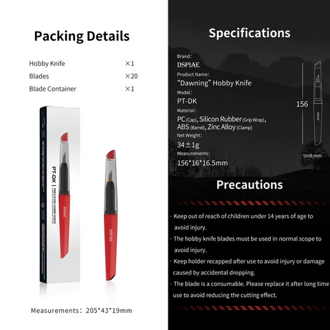 "Dawning" Hobby Knife By DSPIAE มีดอาร์ทไนฟ์ ด้ามพลาสติก พร้อมใบมีด รุ่น PT-DK Dspiae