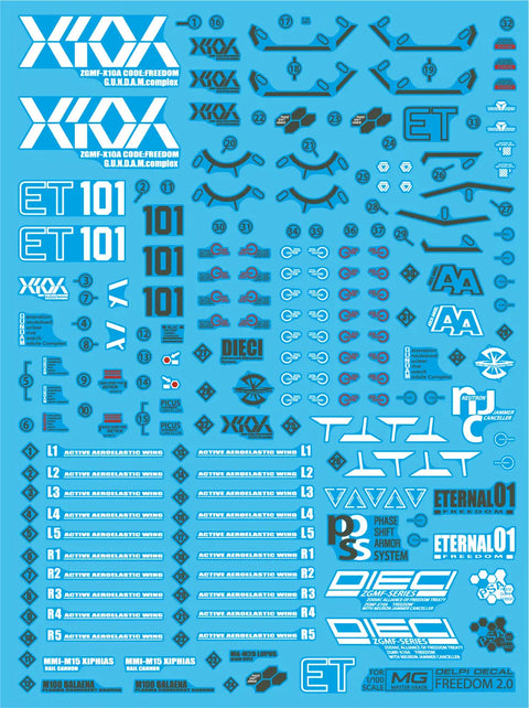 Delpi Water Decal (ดิแคลน้ำ) MG Freedom 2.0 Gundam Delpi Decal