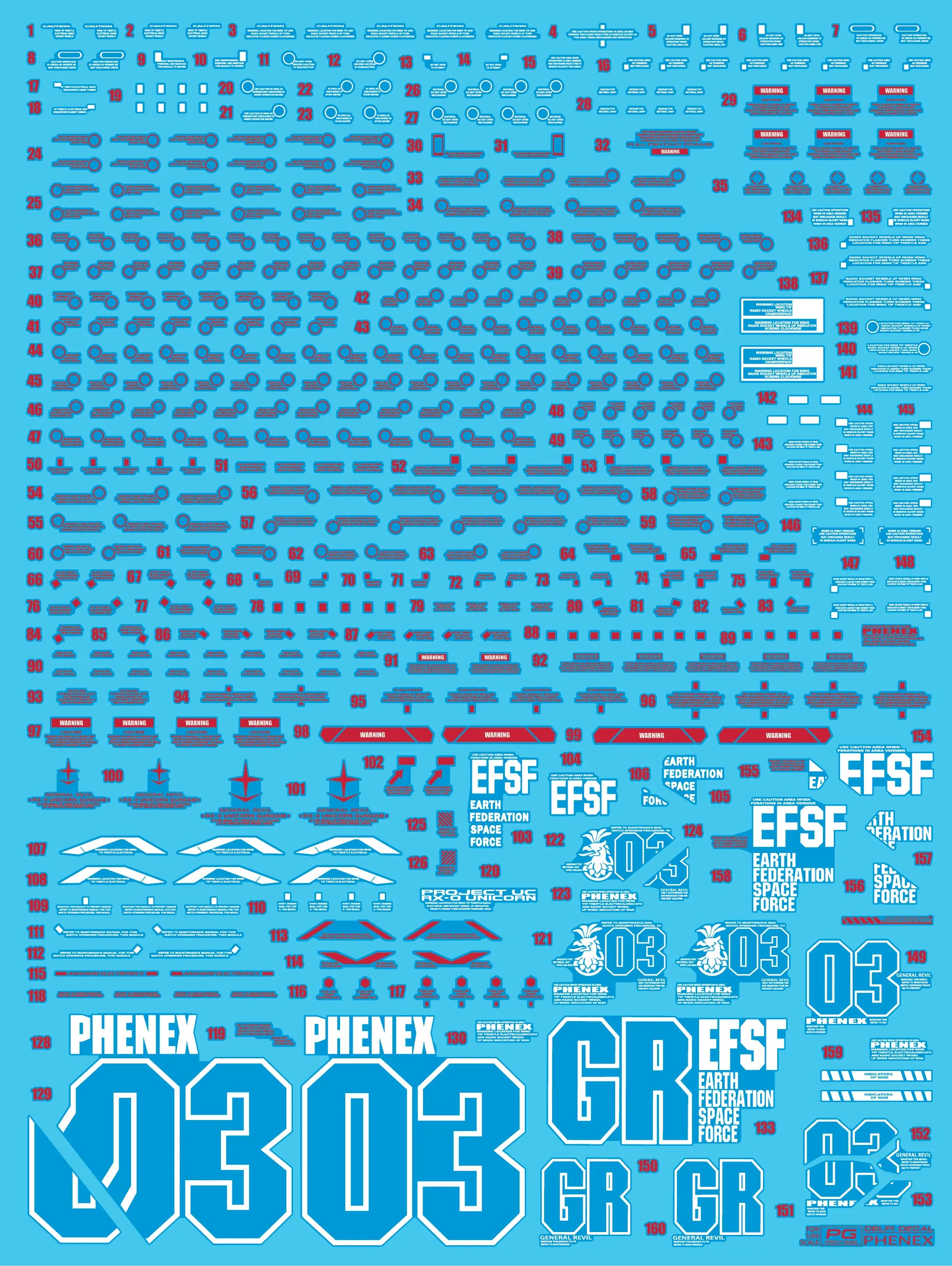 Delpi Water Decal (ดิแคลน้ำ) PG Unicorn Phenex Gundam (Delpi Custom) Delpi Decal