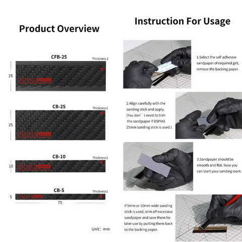 Carbon Fiber Sanding Stick By DSPIAE แท่งคาร์บอนไฟเบอร์ สำหรับกระดาษทราย Dspiae