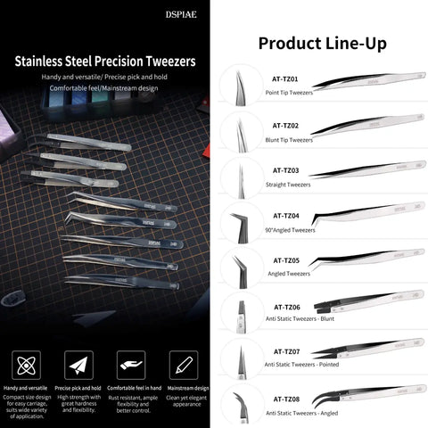 Stainless Steel Precision Tweezers By DSPIAE แหนบสแตนเลส (มีหลายรุ่น) Dspiae