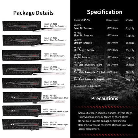 Stainless Steel Precision Tweezers By DSPIAE แหนบสแตนเลส (มีหลายรุ่น) Dspiae
