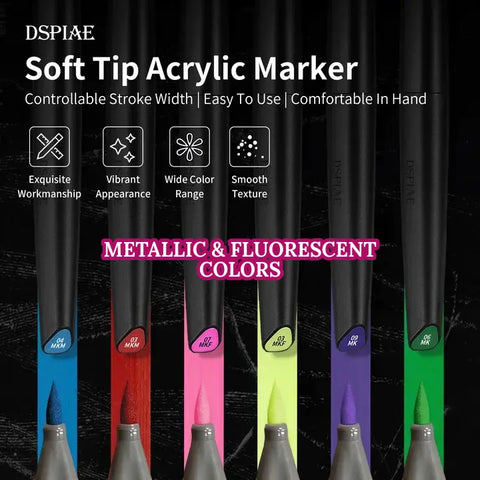 Soft Tip Acrylic Marker By DSPIAE ปากกาสี (Metallic & Fluorescent Colors) Dspiae
