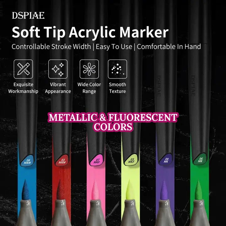 Soft Tip Acrylic Marker By DSPIAE ปากกาสี (Metallic & Fluorescent Colors) Dspiae