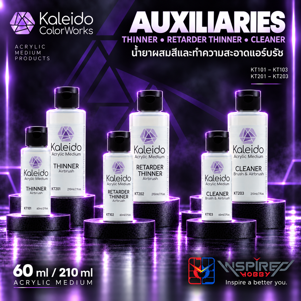 Kaleido ColorWorks น้ำยาสำหรับแอร์บรัช Auxiliaries 60ml และ 210ml (6 แบบ) Kaleido ColorWorks