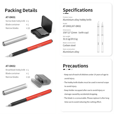 Aluminium Alloy Hobby Knife By DSPIAE มีดอาร์ทไนฟ์ ด้ามอลูมิเนียม พร้อมใบมีด รุ่น AT-DK Dspiae