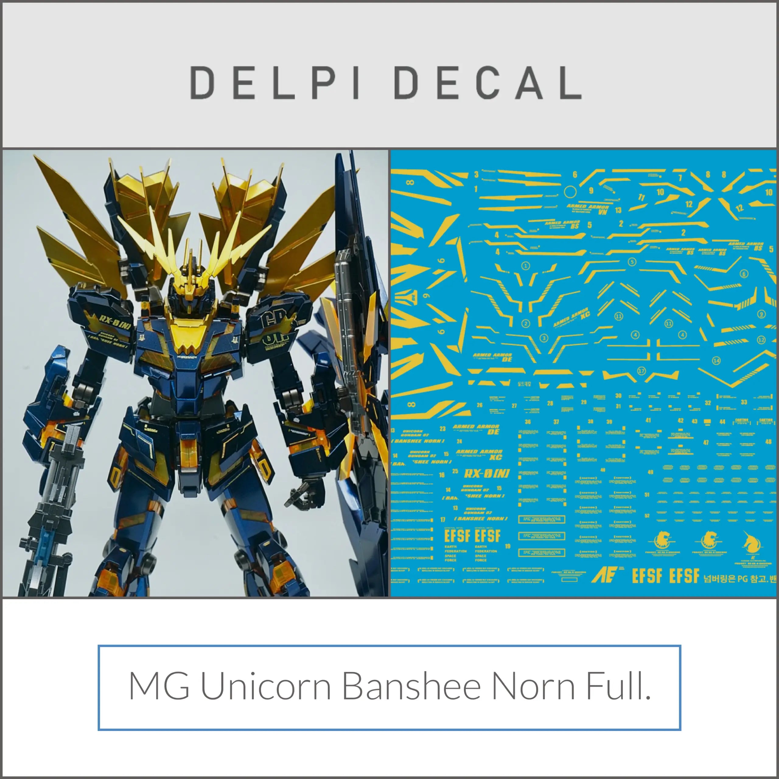 Delpi Water Decal (ดิแคลน้ำ) MG Unicorn Banshee Norn Full Gundam (Gold Holo) Delpi Decal