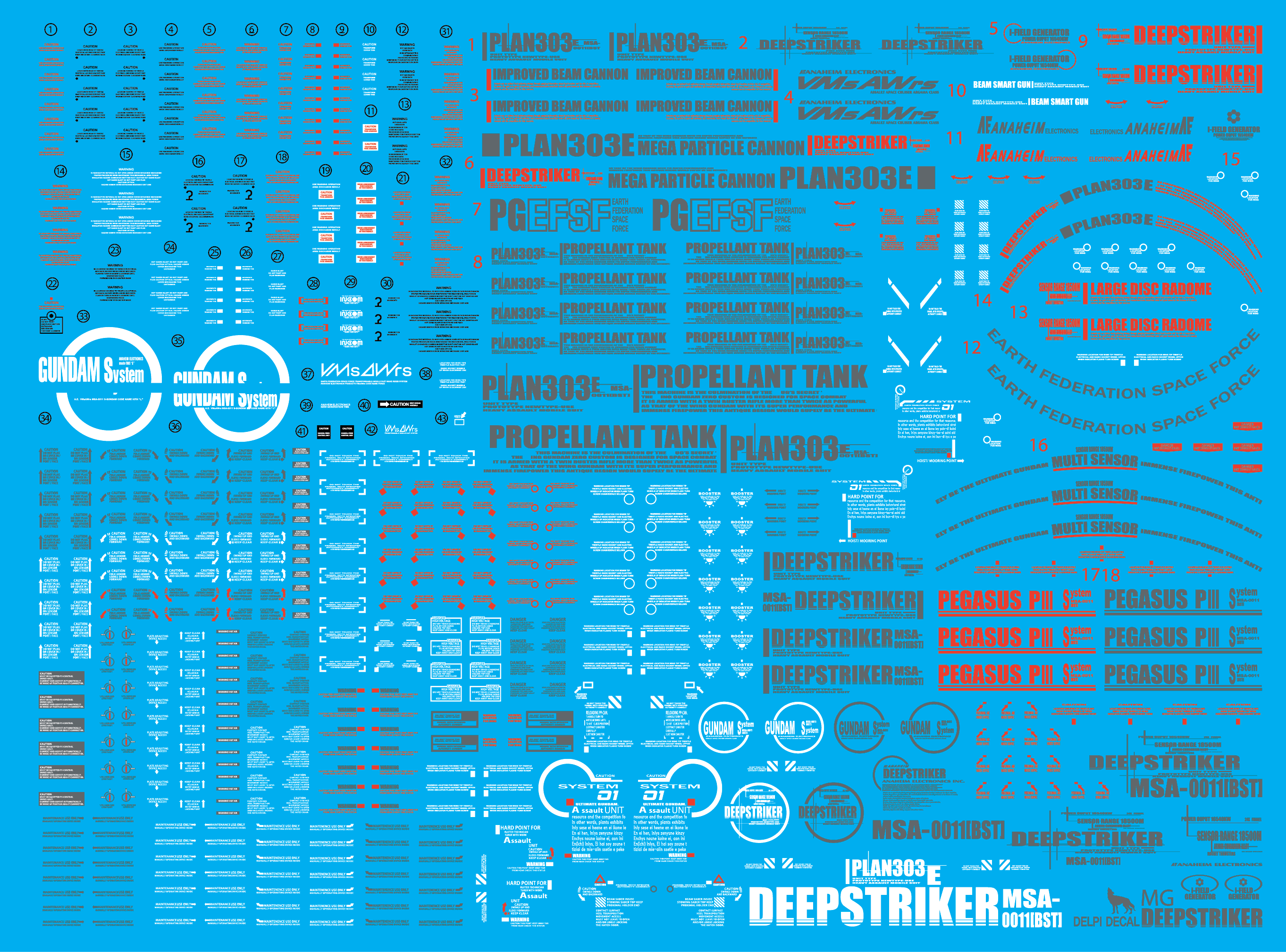 Delpi Decal (ดีคอลน้ำ) MG PLAN303E DEEP STRIKER (RED) Delpi Decal