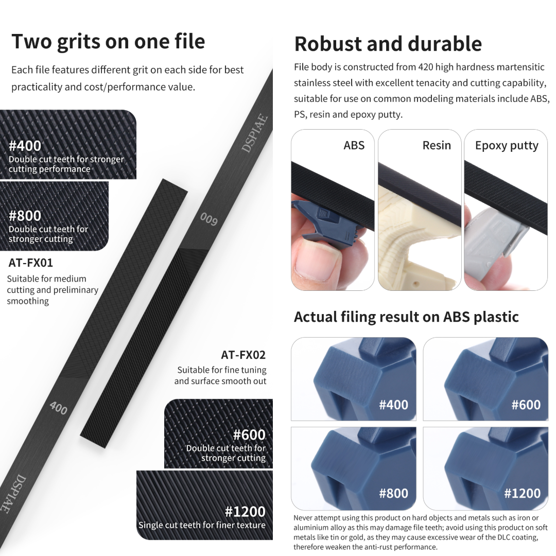 (New) DSPIAE ตะไบโมเดลสแตนเลสเคลือบคาร์บอน DLC Coated Stainless Steel File