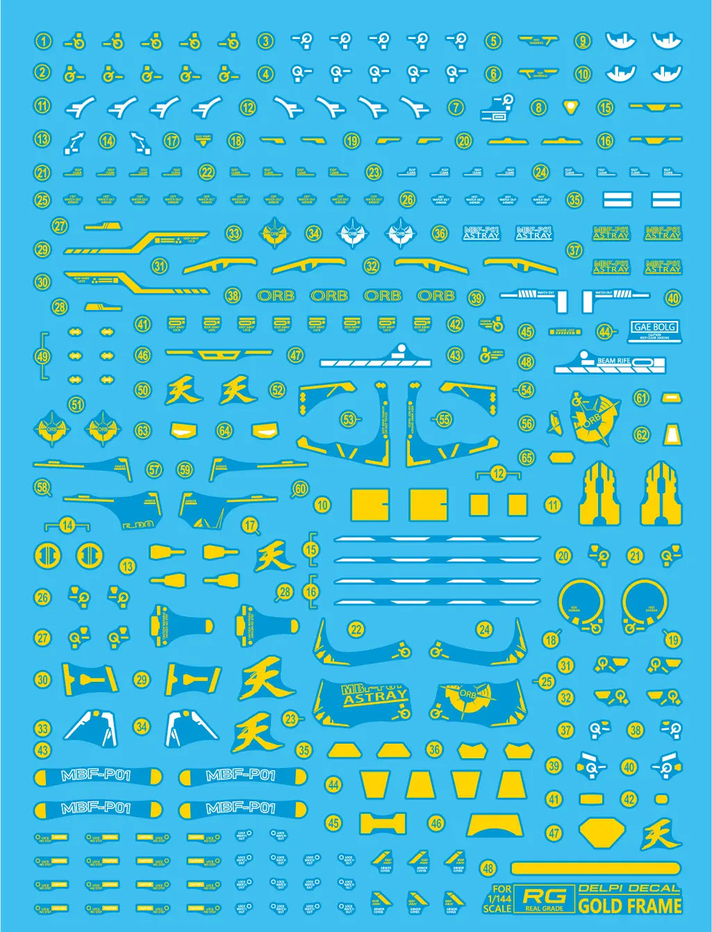 Delpi Water Decal (ดิแคลน้ำ) RG Astray Gold Frame Gundam (White Holo) Delpi Decal