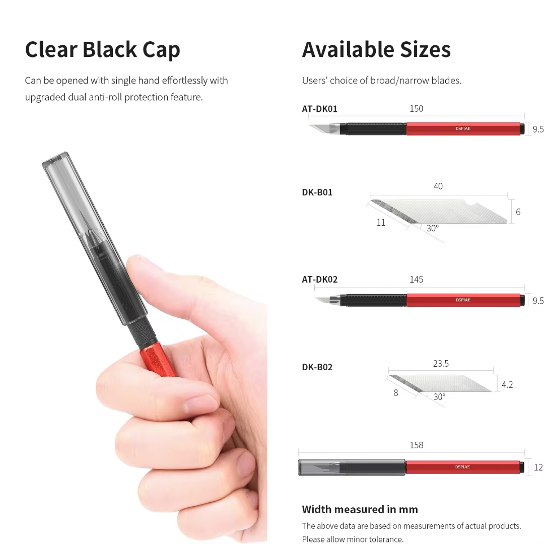 Aluminium Alloy Hobby Knife By DSPIAE มีดอาร์ทไนฟ์ ด้ามอลูมิเนียม พร้อมใบมีด รุ่น AT-DK Dspiae