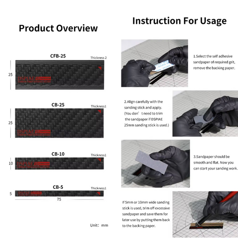 Carbon Fiber Sanding Stick By DSPIAE แท่งคาร์บอนไฟเบอร์ สำหรับกระดาษทราย